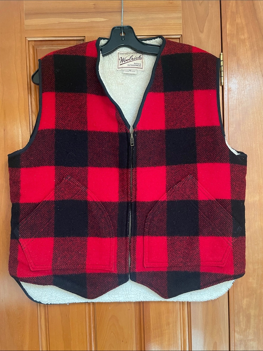 Woolrich Women’s Red and Black Buffalo Plaid Sherpa-Lined Vest